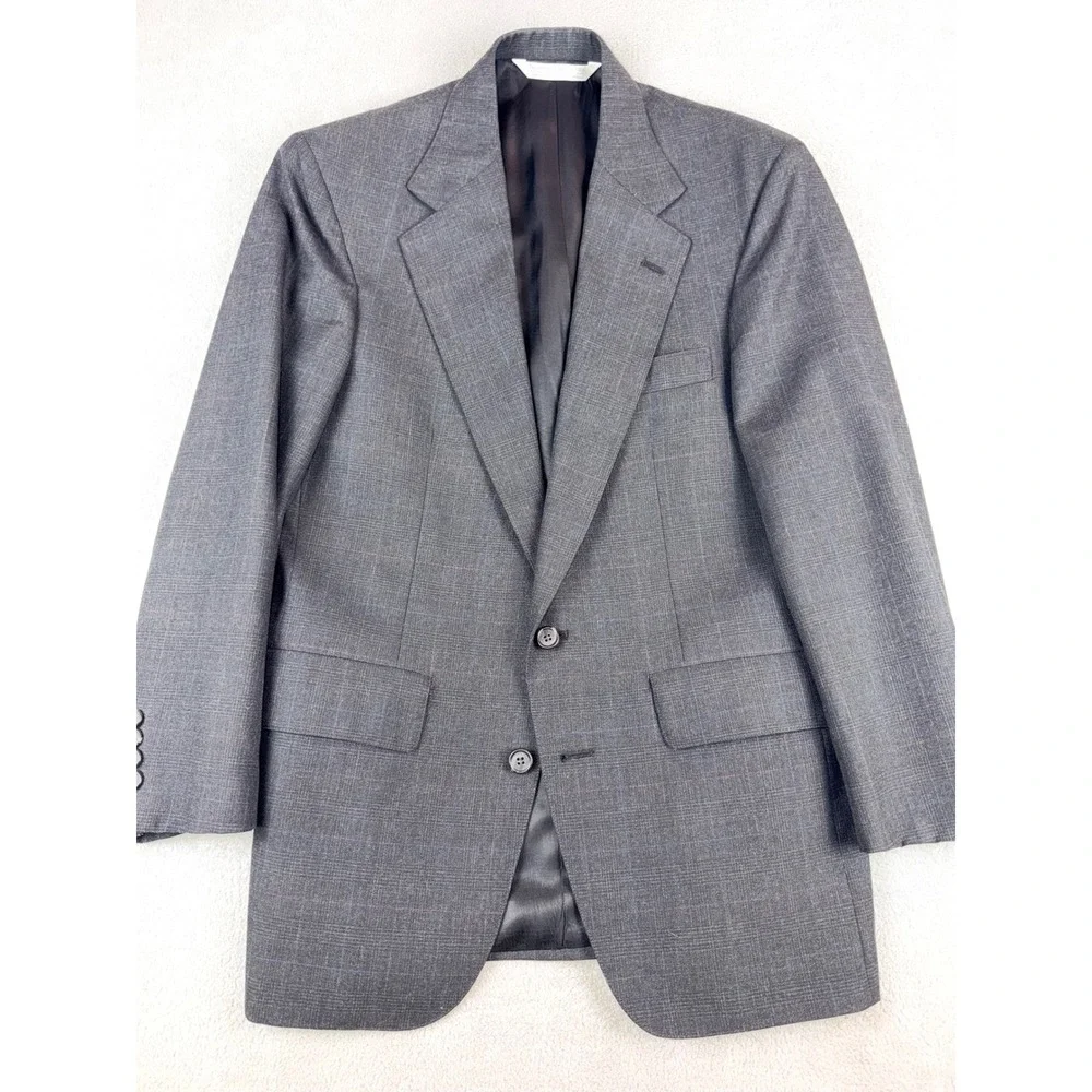 Men's Suit 37 Short Gray Blazer Flat Front Pants 30 Waist 26 Inseam Business